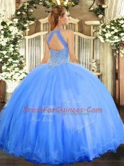 Decent Beading 15 Quinceanera Dress Blue Lace Up Sleeveless Floor Length