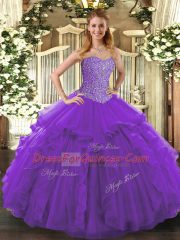 Tulle Sleeveless Floor Length 15 Quinceanera Dress and Beading and Ruffles