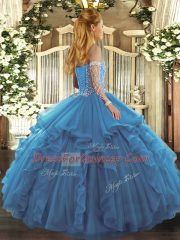 Tulle Sleeveless Floor Length 15 Quinceanera Dress and Beading and Ruffles