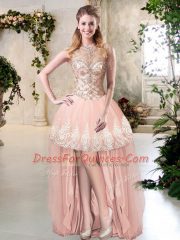 Beautiful Peach Sleeveless Tulle Backless Quinceanera Gowns for Prom and Military Ball and Sweet 16 and Quinceanera