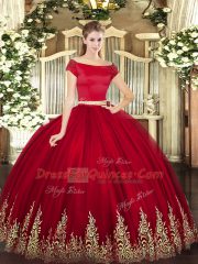 High Class Floor Length Wine Red Quinceanera Gowns Off The Shoulder Short Sleeves Zipper