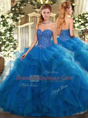 Best Selling Blue Sleeveless Tulle Lace Up Quinceanera Dress for Military Ball and Sweet 16 and Quinceanera