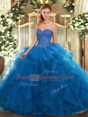 Best Selling Blue Sleeveless Tulle Lace Up Quinceanera Dress for Military Ball and Sweet 16 and Quinceanera