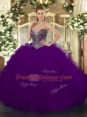 Luxurious Tulle Sleeveless Floor Length Sweet 16 Quinceanera Dress and Beading and Ruffles