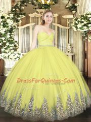 Yellow Sleeveless Beading and Lace and Appliques Floor Length Sweet 16 Quinceanera Dress