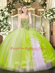 Smart Sweetheart Sleeveless Lace Up Quince Ball Gowns Yellow Green Tulle