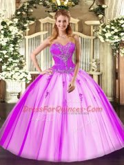 Vintage Fuchsia Tulle Lace Up Vestidos de Quinceanera Sleeveless Beading