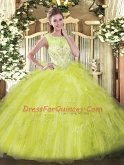 Charming Yellow Green Sleeveless Organza Zipper Quinceanera Dresses for Sweet 16 and Quinceanera