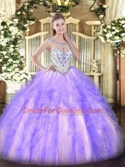 Super Beading and Ruffles Ball Gown Prom Dress Lavender Zipper Sleeveless Floor Length