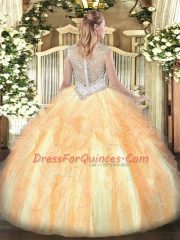 Super Beading and Ruffles Ball Gown Prom Dress Lavender Zipper Sleeveless Floor Length