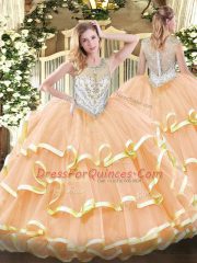 Organza Sleeveless Floor Length Quinceanera Gown and Beading and Ruffled Layers