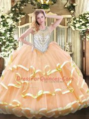 Organza Sleeveless Floor Length Quinceanera Gown and Beading and Ruffled Layers
