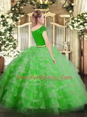 Short Sleeves Floor Length Appliques and Ruffled Layers Zipper Quince Ball Gowns with