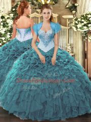 Decent Floor Length Teal Vestidos de Quinceanera Sweetheart Sleeveless Lace Up