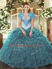 Decent Floor Length Teal Vestidos de Quinceanera Sweetheart Sleeveless Lace Up