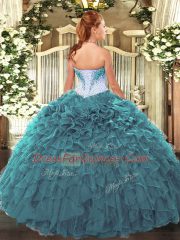 Decent Floor Length Teal Vestidos de Quinceanera Sweetheart Sleeveless Lace Up
