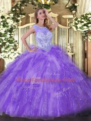 Floor Length Lavender Quinceanera Dress Scoop Sleeveless Zipper