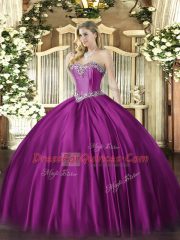Fuchsia Vestidos de Quinceanera Military Ball and Sweet 16 and Quinceanera with Beading Sweetheart Sleeveless Lace Up