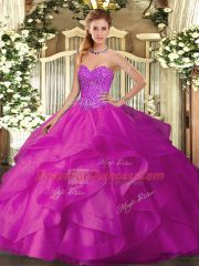 Colorful Ball Gowns 15th Birthday Dress Fuchsia Sweetheart Tulle Sleeveless Floor Length Lace Up