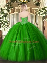 Green Quince Ball Gowns Military Ball and Sweet 16 and Quinceanera with Beading Sweetheart Sleeveless Lace Up