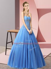 Floor Length A-line Sleeveless Baby Blue Evening Dress Lace Up