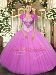Sweetheart Sleeveless Quinceanera Dresses Floor Length Beading Lilac Tulle