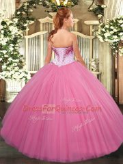 Sweetheart Sleeveless Quinceanera Dresses Floor Length Beading Lilac Tulle