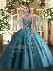 Unique Sleeveless Beading Lace Up Quinceanera Gown