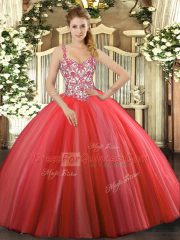 Wonderful Sleeveless Beading and Appliques Lace Up Quinceanera Dress
