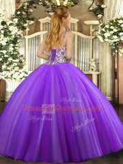 Lavender Sleeveless Floor Length Beading and Appliques Lace Up Quinceanera Dress