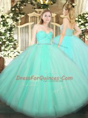 Apple Green Ball Gowns Sweetheart Sleeveless Tulle Floor Length Zipper Beading and Lace Sweet 16 Quinceanera Dress