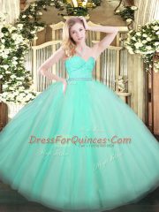 Apple Green Ball Gowns Sweetheart Sleeveless Tulle Floor Length Zipper Beading and Lace Sweet 16 Quinceanera Dress