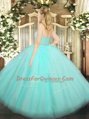 Apple Green Ball Gowns Sweetheart Sleeveless Tulle Floor Length Zipper Beading and Lace Sweet 16 Quinceanera Dress