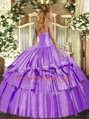 Floor Length Lace Up Ball Gown Prom Dress Coral Red for Military Ball and Sweet 16 and Quinceanera with Beading and Ruffled Layers