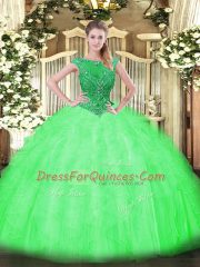 Trendy Tulle Scoop Sleeveless Zipper Beading and Ruffles Quinceanera Dresses in