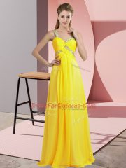 Empire Yellow One Shoulder Chiffon Sleeveless Floor Length Lace Up