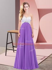 Empire Eggplant Purple One Shoulder Chiffon Sleeveless Floor Length Lace Up