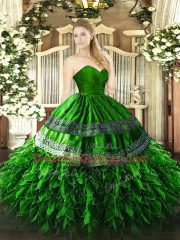 Extravagant Green Organza and Taffeta Zipper 15th Birthday Dress Sleeveless Floor Length Embroidery and Ruffles