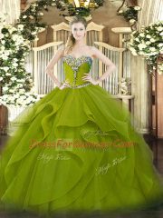 Decent Sleeveless Lace Up Floor Length Beading and Ruffles Ball Gown Prom Dress