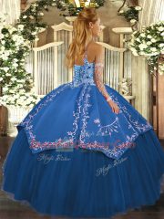 Extravagant Halter Top Sleeveless Lace Up Quinceanera Dresses Blue Tulle