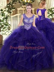 Gorgeous Scoop Sleeveless Organza and Tulle Sweet 16 Quinceanera Dress Beading and Ruffles Lace Up