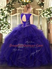 Gorgeous Scoop Sleeveless Organza and Tulle Sweet 16 Quinceanera Dress Beading and Ruffles Lace Up