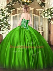 Custom Designed Turquoise Sweetheart Neckline Beading Quince Ball Gowns Sleeveless Lace Up