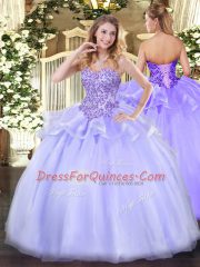 Sweetheart Sleeveless Sweet 16 Dresses Floor Length Appliques Lavender Organza