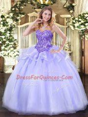 Sweetheart Sleeveless Sweet 16 Dresses Floor Length Appliques Lavender Organza