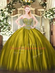 Designer Olive Green Sleeveless Satin Lace Up Vestidos de Quinceanera for Military Ball and Sweet 16 and Quinceanera