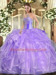 Lavender Lace Up Sweetheart Beading and Ruffles Ball Gown Prom Dress Organza Sleeveless