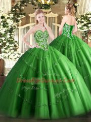 Simple Green Sweetheart Lace Up Beading and Appliques Sweet 16 Dresses Sleeveless