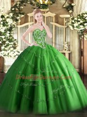 Simple Green Sweetheart Lace Up Beading and Appliques Sweet 16 Dresses Sleeveless