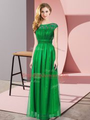 Dark Green Sleeveless Lace Floor Length Prom Dresses